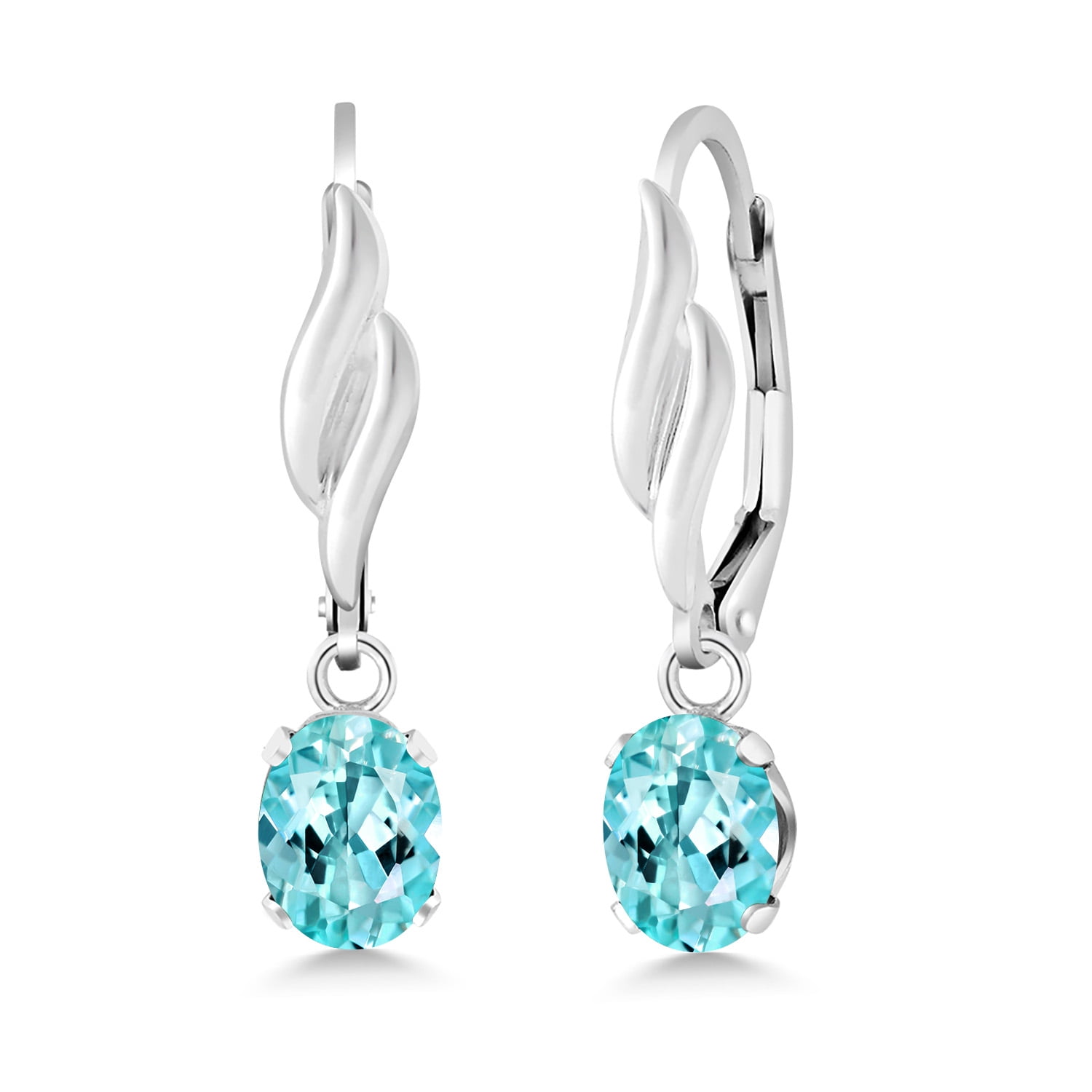 Gem Stone King 925 Sterling Silver Blue Apatite Leverback Dangle Drop Earrings for Women (1.64 Cttw, Gemstone, Oval 7X5MM)