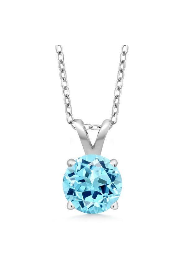 925 Sterling Silver Blue Apatite Pendant Necklace for Women (0.82 Cttw, Gemstone Birthstone, Round 6MM, With 18 inch Silver Chain)
