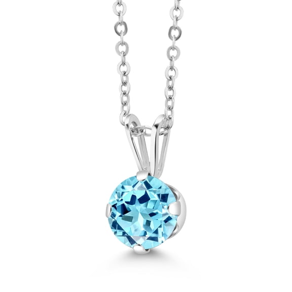 Gem Stone King 925 Sterling Silver Blue Apatite Pendant Necklace for Women (0.82 Cttw, Gemstone Birthstone, Round 6MM, with 18 inch Chain)