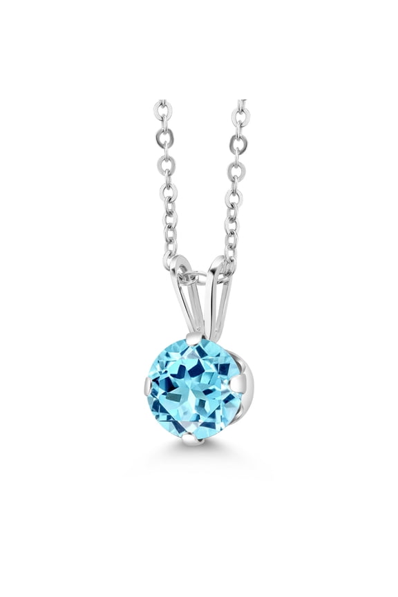 925 Sterling Silver Blue Apatite Pendant Necklace for Women (0.82 Cttw, Gemstone Birthstone, Round 6MM, with 18 inch Chain)