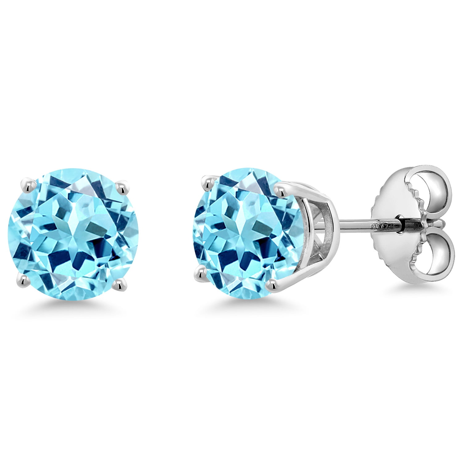 Gem Stone King 925 Sterling Silver Blue Apatite Stud Earrings for Women | 1.64 Cttw | Gemstone Birthstone | Round 6MM