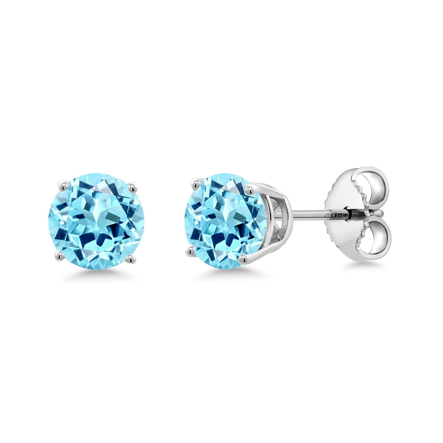 Gem Stone King 925 Sterling Silver Blue Apatite Stud Earrings for Women Men (0.99 Cttw, Round 5MM)