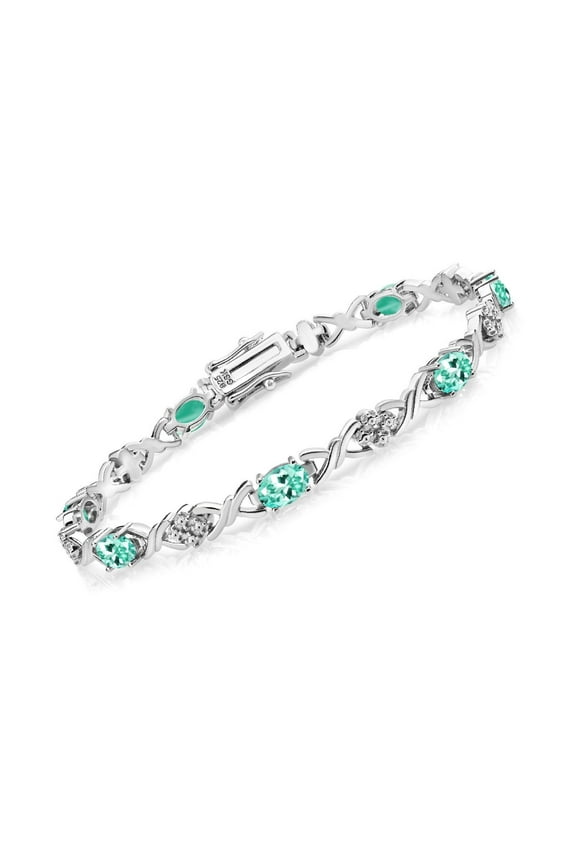 925 Sterling Silver Blue Apatite Tennis Bracelet for Women (4.19 Cttw, Gemstone Birthstone, Oval 6X4MM, 7 inch)