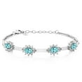 thumbnail image 1 of Gem Stone King 925 Sterling Silver Blue Apatite and White Created Sapphire Bracelet for Women (3.70 Cttw, Gemstone, Oval 6X4MM, 7 inch + 1 inch Extender), 1 of 3