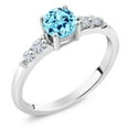 thumbnail image 1 of Gem Stone King 925 Sterling Silver Blue Apatite and White Lab Grown Diamond Engagement Ring for Women (0.65 Cttw, Round 5MM, Gemstone Birthstone, Available in Size 5,6,7,8,9), 1 of 5