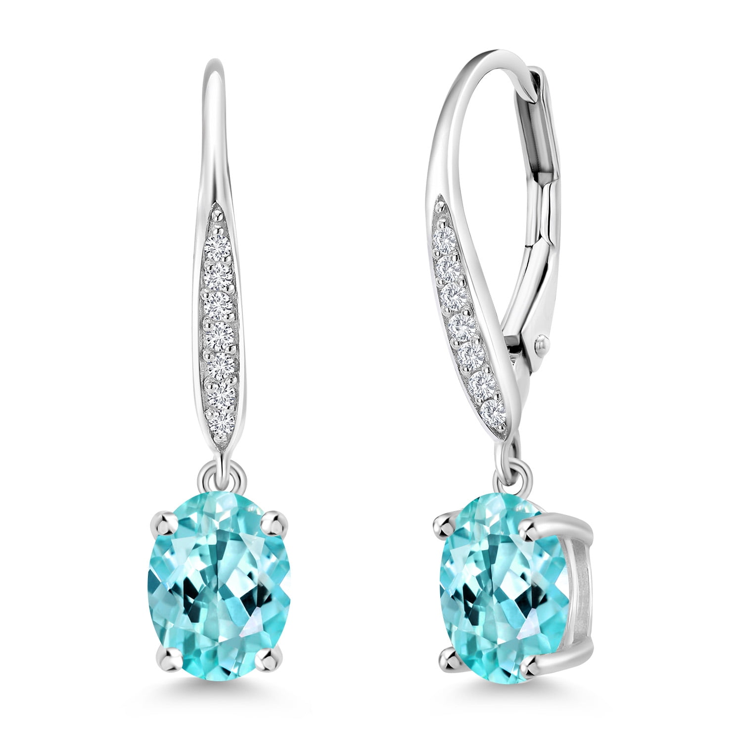 Gem Stone King 925 Sterling Silver Blue Apatite and White Lab Grown ...