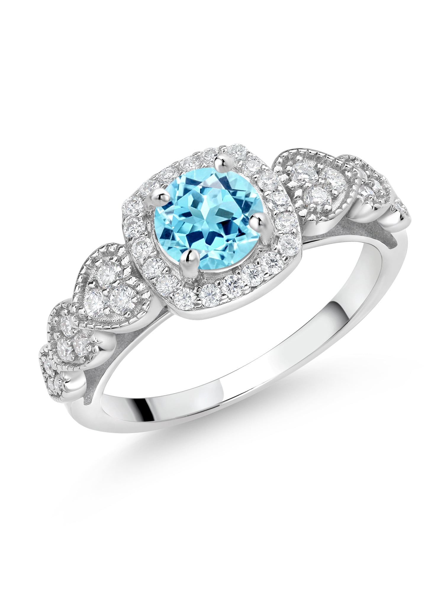 Gem Stone King 925 Sterling Silver Blue Apatite and White Moissanite ...