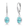 thumbnail image 1 of Gem Stone King 925 Sterling Silver Blue Apatite and Lab Grown Diamond Earrings for Women | 2.50 Cttw | Gemstone Birthstone | Oval 8X6MM, 1 of 6