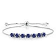 thumbnail image 1 of Gem Stone King 925 Sterling Silver Blue Created Sapphire Adjustable Tennis Bracelet for Women (2.45 Cttw, Round Cut 4.5MM, Fully Adjustable up to 9 inch), 1 of 4