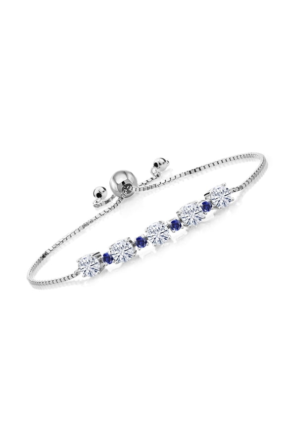 925 Sterling Silver Blue Created Sapphire Bracelet for Women Set with Moissanite (2.70 Cttw)
