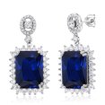 thumbnail image 1 of Gem Stone King 20.60 Cttw Blue Created Sapphire Dangle Earrings for Women |. 925 Sterling Silver | Gemstone September Birthstone | Emerald Cut 14X10MM, 1 of 5