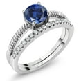 thumbnail image 1 of Gem Stone King 925 Sterling Silver Blue Created Sapphire Engagement Engagement Ring for Women (1.19 Cttw, Gemstone September Birthstone, Round 6MM, Size 8), 1 of 3