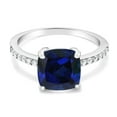 thumbnail image 1 of Gem Stone King 925 Sterling Silver Blue Created Sapphire Engagement Ring for Women (2.62 Cttw, Cushion Cut 8MM, Available in Size 5, 6, 7, 8, 9), 1 of 6
