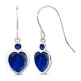 thumbnail image 1 of Gem Stone King 925 Sterling Silver Blue Created Sapphire French Wire Dangle Earrings for Women (3.04 Cttw, Gemstone September Birthstone, Heart Shape 8MM), 1 of 3