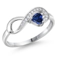 thumbnail image 1 of Gem Stone King 925 Sterling Silver Blue Created Sapphire Infinity Ring for Women (0.67 Cttw, Heart Shape 4MM, Gemstone September Birthstone, Size 9), 1 of 6
