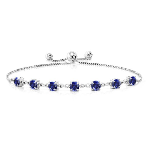 Gem Stone King 925 Sterling Silver Blue Created Sapphire Infinity Tennis Bracelet for Women (2.45 Cttw, Gemstone September Birthstone, Round 4.5MM, Fully Adjustable up to 9 inch)