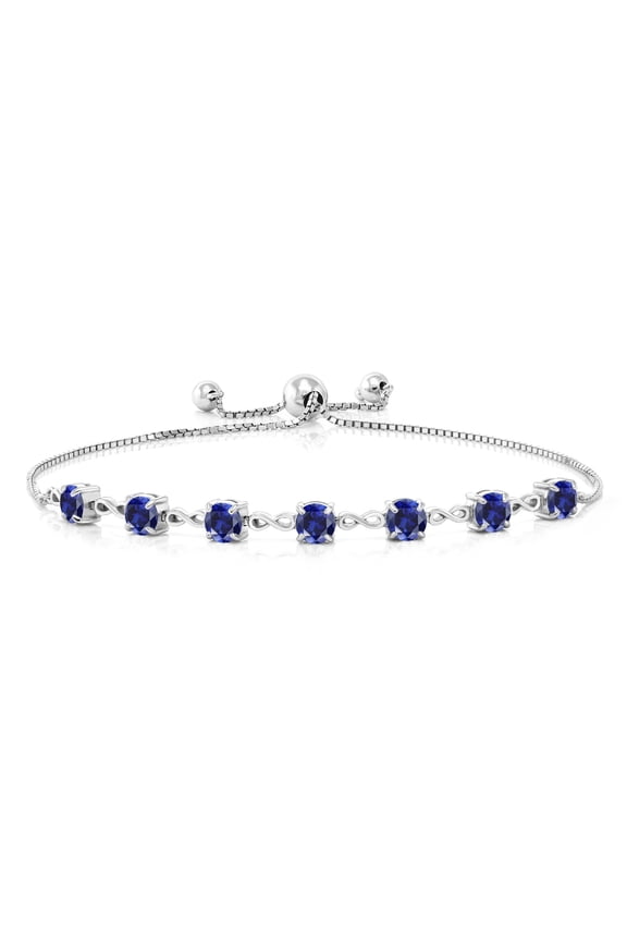 925 Sterling Silver Blue Created Sapphire Infinity Tennis Bracelet for Women (2.45 Cttw, Gemstone September Birthstone, Round 4.5MM, Fully Adjustable up to 9 inch)