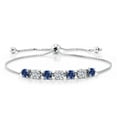 thumbnail image 1 of Gem Stone King 925 Sterling Silver Blue Created Sapphire and Lab Grown Diamond Bracelet for Women | 2.60 Cttw | Gemstone September Birthstone | Round 4.5MM, 1 of 3