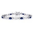 thumbnail image 1 of Gem Stone King 925 Sterling Silver Blue Created Sapphire and Lab Grown Diamond Bracelet for Women | 4.81 Cttw | Gemstone September Birthstone | Oval 6X4MM | Length 7.25 inches, 1 of 6