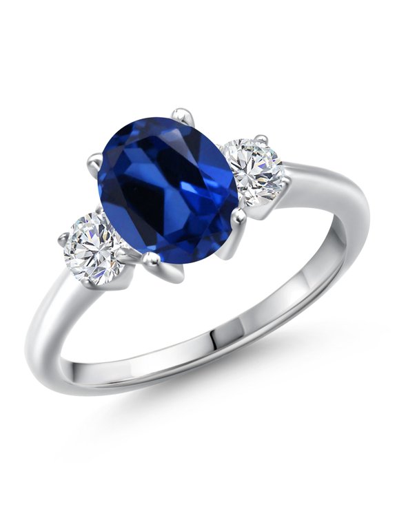 925 Sterling Silver Blue Created Sapphire and Lab Grown Diamond Engagement Ring for Women | 2.84 Cttw | Oval 9X7MM | Gemstone September Birthstone | Size 9