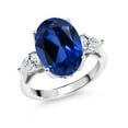 thumbnail image 1 of Gem Stone King 925 Sterling Silver Blue Created Sapphire and Lab Grown Diamond Engagement Ring for Women | 6.70 Cttw | Oval 14X10MM | Gemstone September Birthstone | Size 9, 1 of 6