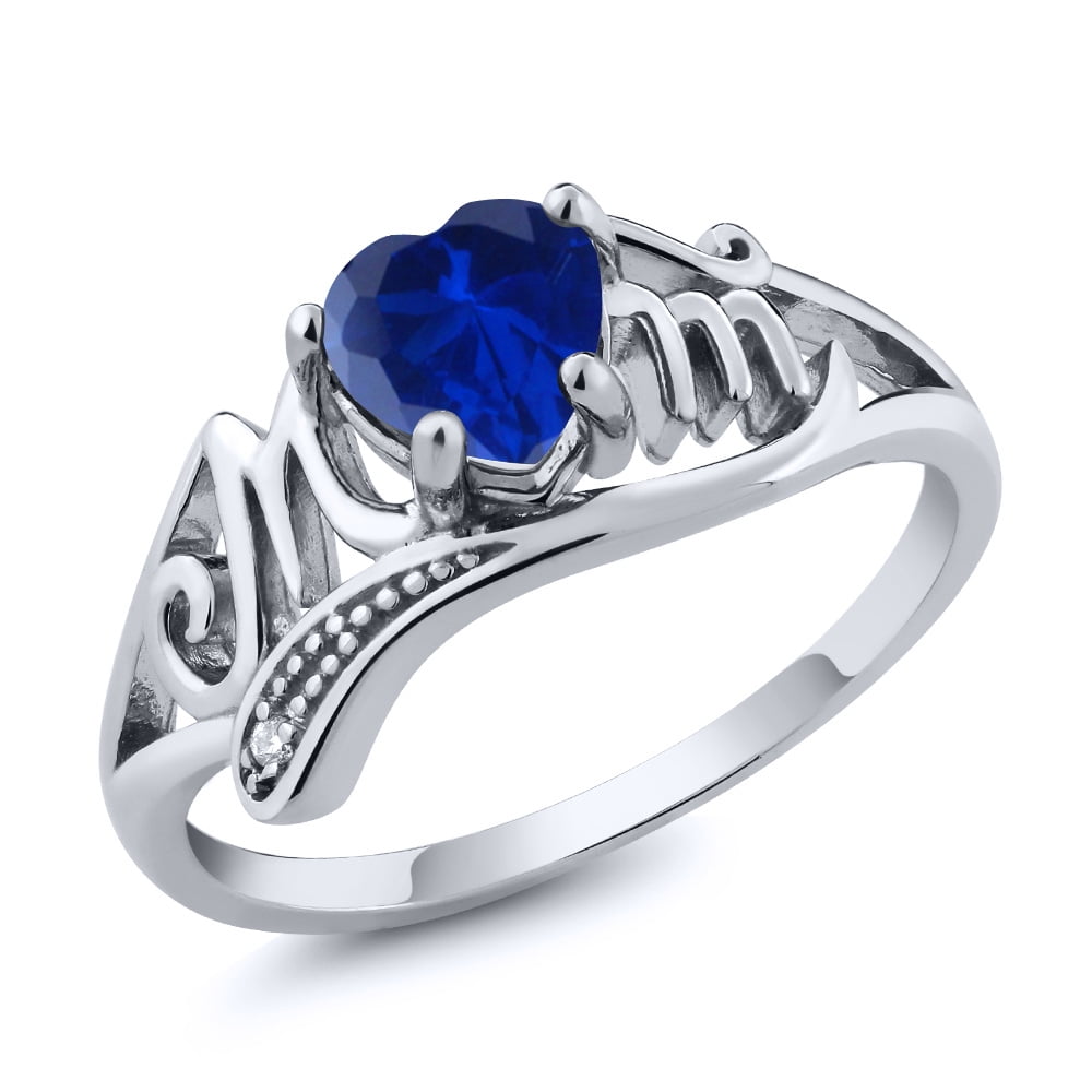 Gem Stone King MOM Birthstone Ring - 925 Sterling Silver, 6MM Heart Shape, Size 5-9, Mothers Day Gift
