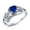 thumbnail image 1 of Gem Stone King 925 Sterling Silver Blue Created Sapphire MOM Mothers Day Ring (1.08 Cttw, Heart Shape 6MM, Available in Size 5, 6, 7, 8, 9), 1 of 5