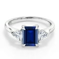 thumbnail image 1 of Gem Stone King 1.82 Cttw Blue Created Sapphire and Moissanite 3-Stone Ring for Women | 925 Silver | 8X6MM Octagon | 3.5 Trillion | Wedding Engagement Anniversary Promise Ring for Women | Size 7, 1 of 5