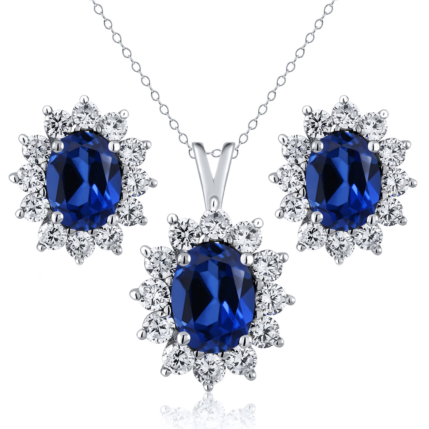 Gem Stone King 925 Sterling Silver Blue Created Sapphire Pendant and ...