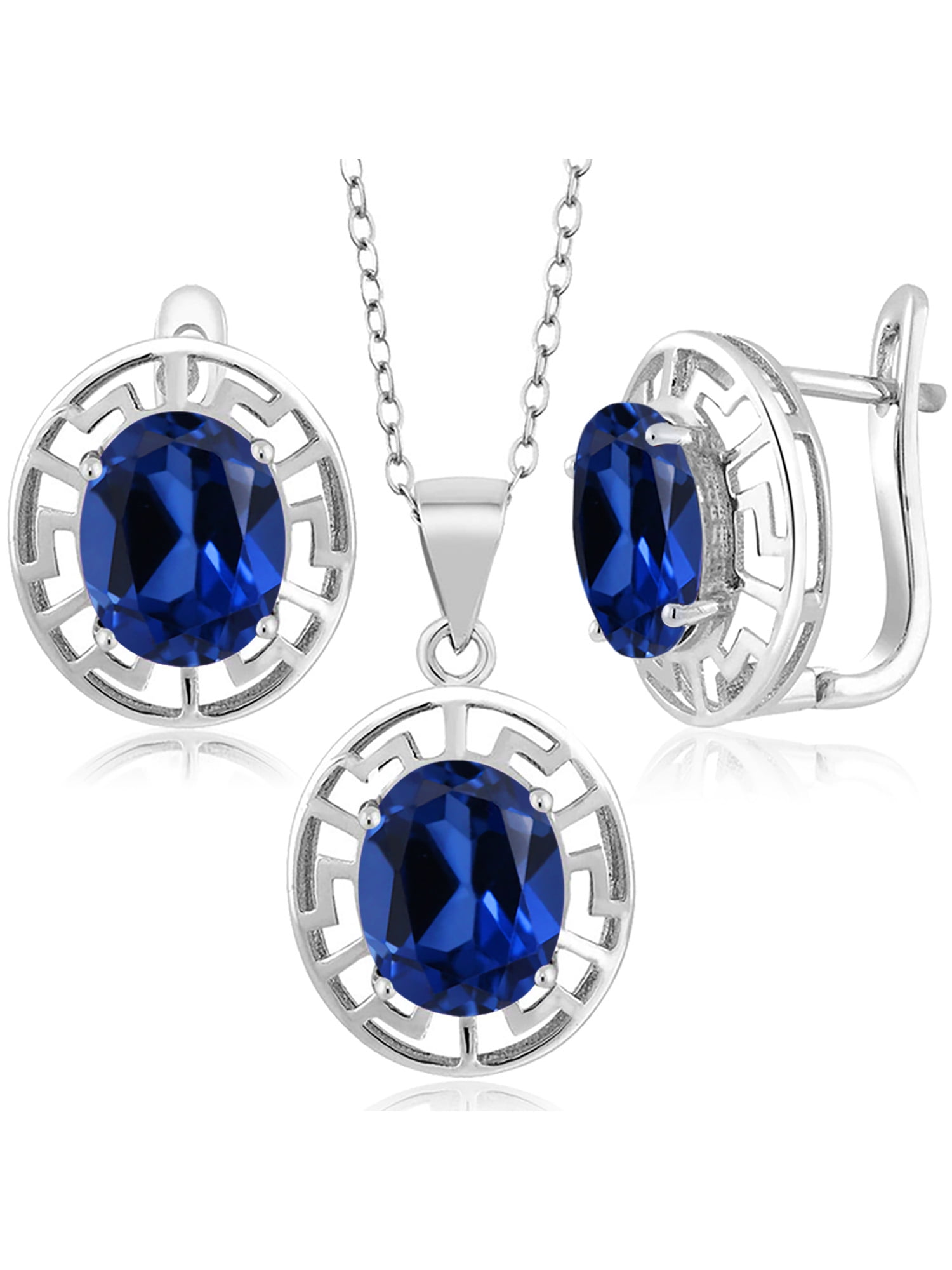 Gem Stone King 925 Sterling Silver Blue Created Sapphire Pendant and ...