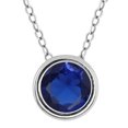 thumbnail image 1 of Gem Stone King 925 Sterling Silver Blue Created Sapphire Pendant Necklace for Women (1.00 Cttw, Round 6MM, with 18 inch Chain), 1 of 6