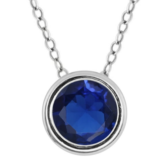 Gem Stone King 925 Sterling Silver Blue Created Sapphire Pendant Necklace for Women (1.00 Cttw, Round 6MM, with 18 inch Chain)