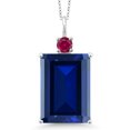 thumbnail image 1 of Gem Stone King 925 Sterling Silver Blue Created Sapphire and Red Created Ruby Pendant Necklace for Women (17.75 Cttw, Emerald Cut 18X13MM, With 18 inch Silver Chain), 1 of 4