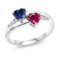 thumbnail image 1 of Gem Stone King 925 Sterling Silver Blue Created Sapphire Red Created Ruby and White Lab Grown Diamond Ring for Women (1.29 Cttw, Size 9), 1 of 5