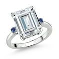 thumbnail image 1 of Gem Stone King 925 Sterling Silver Blue Created Sapphire Ring Set with Moissanite (7.47 Cttw) (Size 8), 1 of 3