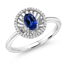 Gem Stone King 925 Sterling Silver Blue Created Sapphire Ring for Women (1.08 Cttw, Oval 6X4MM, Gemstone September Birthstone, Size 9)