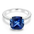 thumbnail image 1 of Gem Stone King 925 Sterling Silver Blue Created Sapphire Ring for Women (5.44 Cttw, Cushion 10MM, Available in Size 5, 6, 7, 8, 9), 1 of 5