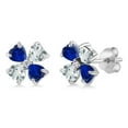 thumbnail image 1 of Gem Stone King 925 Sterling Silver Blue Created Sapphire and Sky Blue Aquamarine Earrings for Women | 3.03 Cttw | Gemstone September Birthstone | Heart Shape 4MM, 1 of 3