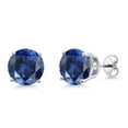thumbnail image 1 of Gem Stone King 925 Sterling Silver Blue Created Sapphire Stud Earrings for Women Men (7.32 Cttw, Round 10MM), 1 of 5