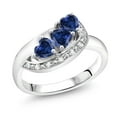 thumbnail image 1 of Gem Stone King 925 Sterling Silver Blue Created Sapphire and White Created Sapphire Engagement Ring for Women (1.56 Cttw, Gemstone September Birthstone, Heart Shape 4MM, Size 9), 1 of 4