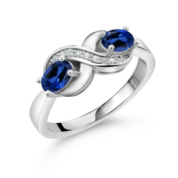 Gem Stone King 925 Sterling Silver Blue Created Sapphire and White Created Sapphire Infinity Promise Women Ring (1.31 Ct Oval, Available in Size 5, 6, 7, 8, 9)