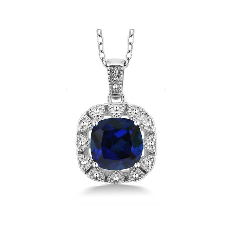 Sterling Silver Cushion 8mm Gemstone & Diamond Pendants Sterling Silver Cushion 8mm Gemstone & Diamond Pendants