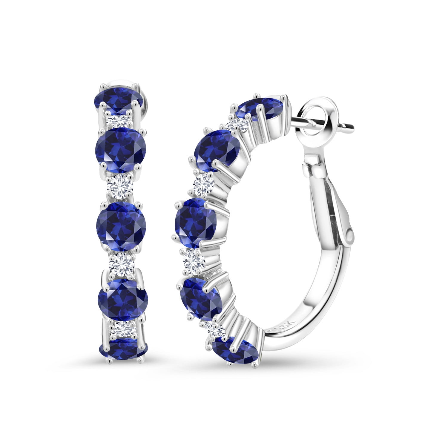 Gem Stone King 925 Sterling Silver Blue Created Sapphire and White Lab ...