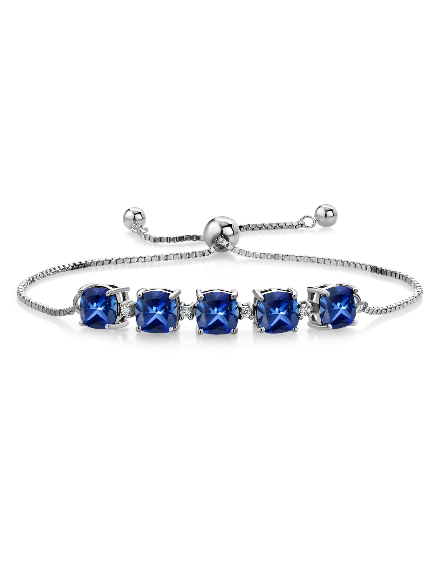 Gem Stone King 925 Sterling Silver Blue Created Sapphire and White Lab ...