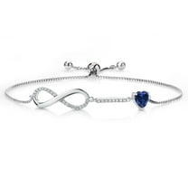 Gem Stone King 925 Sterling Silver Blue Created Sapphire and White Moissanite Bracelet for Women | 0.93 Cttw | Gemstone September Birthstone | Heart Shape 6MM | Fully Adjustable 9 inch