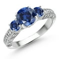 thumbnail image 1 of Gem Stone King 925 Sterling Silver Blue Created Sapphire and White Moissanite Engagement Ring for Women (2.18 Cttw, Round 7MM and 4MM, Size 5), 1 of 3