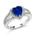 thumbnail image 1 of Gem Stone King 925 Sterling Silver Blue Created Sapphire and White Moissanite Ring for Women (1.71 Cttw, Gemstone September Birthstone, Heart Shape 8MM, Available in Size 5,6,7,8,9), 1 of 4
