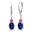 thumbnail image 1 of Gem Stone King 925 Sterling Silver Blue Created Sapphire and Pink Moissanite Dangle Earrings for Women with Lab Grown Diamond (5.09 Cttw, Oval 9X7MM), 1 of 3