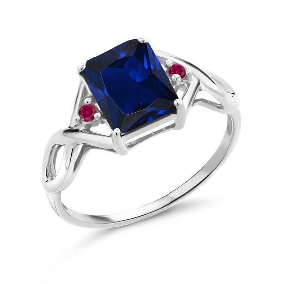 Gem Stone King 925 Sterling Silver Blue Created Sapphire and Red Created Ruby Ring for Women (2.73 Cttw, Size 9)