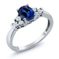 thumbnail image 1 of Gem Stone King 925 Sterling Silver Blue Created Sapphire and White Topaz Women Engagement Ring ( 0.92 Ct Oval, Available 5,6,7,8,9), 1 of 5